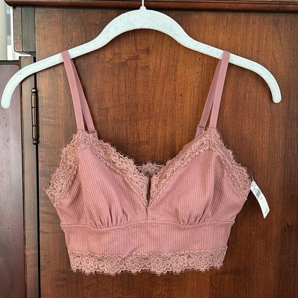 NWT Aerie Ribbed Eyelash Lace Trim Longline Bralette - Picture 3 of 7